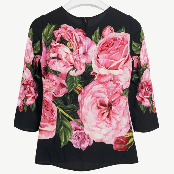 Dolce & Gabbana Nero Rose Floral Printed Crêpe Top - Picture 3 of 11